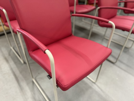 6 chaises de salle à manger Leolux Talos en cuir rose