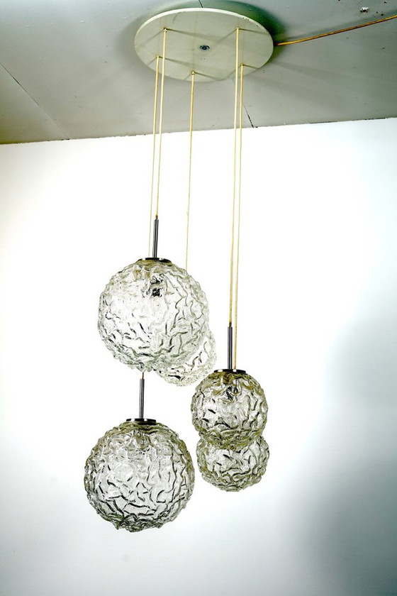 Image 1 of Large Mid-Century Frosted Glass Cascade Ceiling Lamp from Doria, 1960s