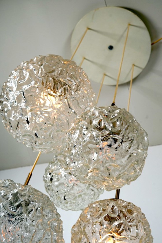 Image 1 of Large Mid-Century Frosted Glass Cascade Ceiling Lamp from Doria, 1960s