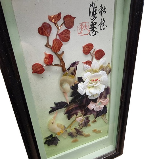 Image 1 of Vintage Chinese Painting With Mother of Pearl Mid 20th Century