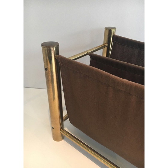 Image 1 of Vintage magazine rack in gilded metal and fabric, France 1970s