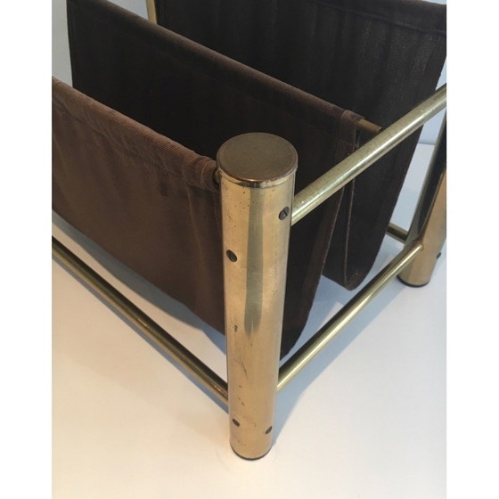 Image 1 of Vintage magazine rack in gilded metal and fabric, France 1970s