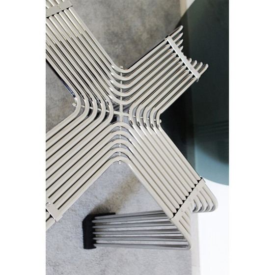 Image 1 of Vintage table in chrome-plated rod and smoked glass, Italy 1970s