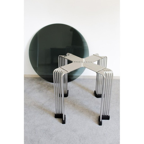 Image 1 of Vintage table in chrome-plated rod and smoked glass, Italy 1970s