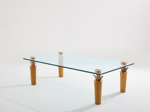 Garouste & Bonetti Solid Oak And Bronze Glass Coffee Table 1995