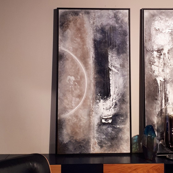 Image 1 of Frances Eckhardt - peintures figuratives en diptyque 70x140 cm + cadres