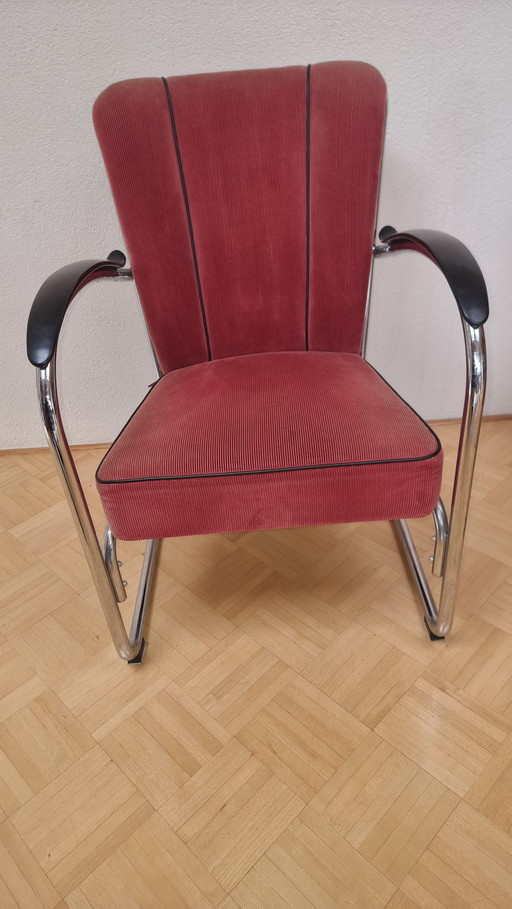 2x Gebr. van der Stroom Dutch Originals Gispen 412 Chairs Red Ribfluweel