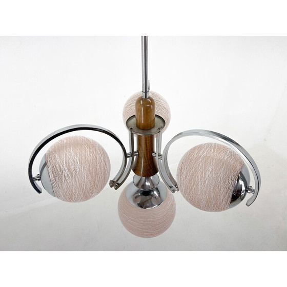 Image 1 of Vintage Art Deco chandelier in chrome and wood, Czechoslovakia 1930
