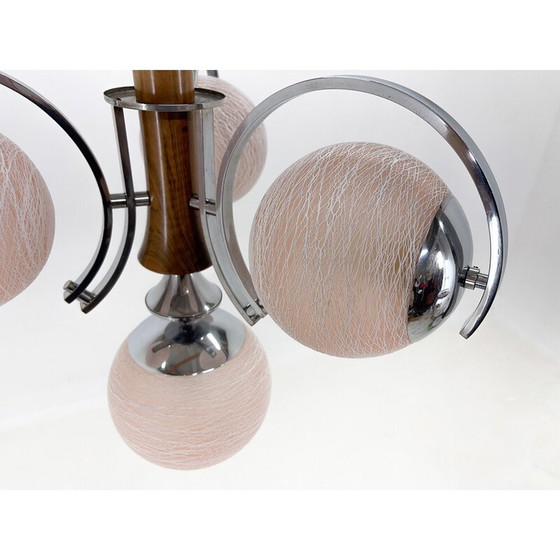 Image 1 of Vintage Art Deco chandelier in chrome and wood, Czechoslovakia 1930
