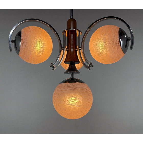 Image 1 of Vintage Art Deco chandelier in chrome and wood, Czechoslovakia 1930