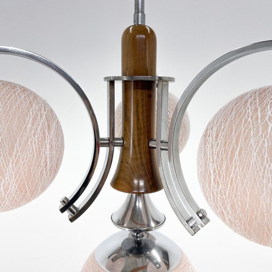 Image 1 of Vintage Art Deco chandelier in chrome and wood, Czechoslovakia 1930