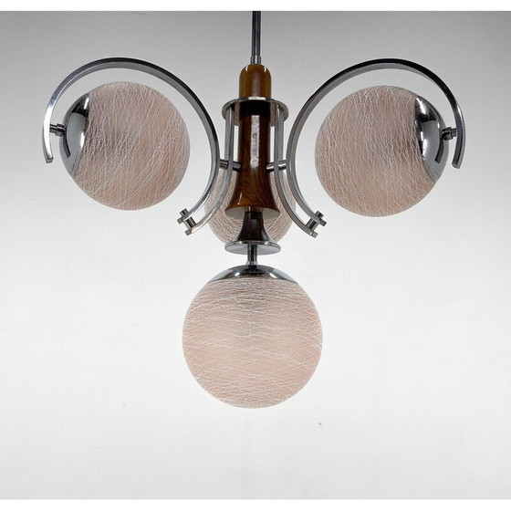 Image 1 of Vintage Art Deco chandelier in chrome and wood, Czechoslovakia 1930