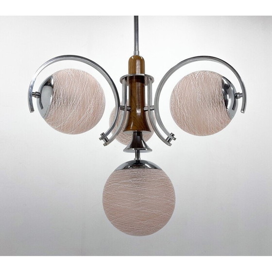Image 1 of Vintage Art Deco chandelier in chrome and wood, Czechoslovakia 1930