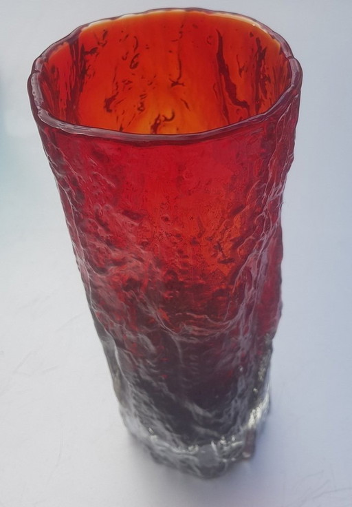 Ice Glass Vase With Red And Black Bark Look