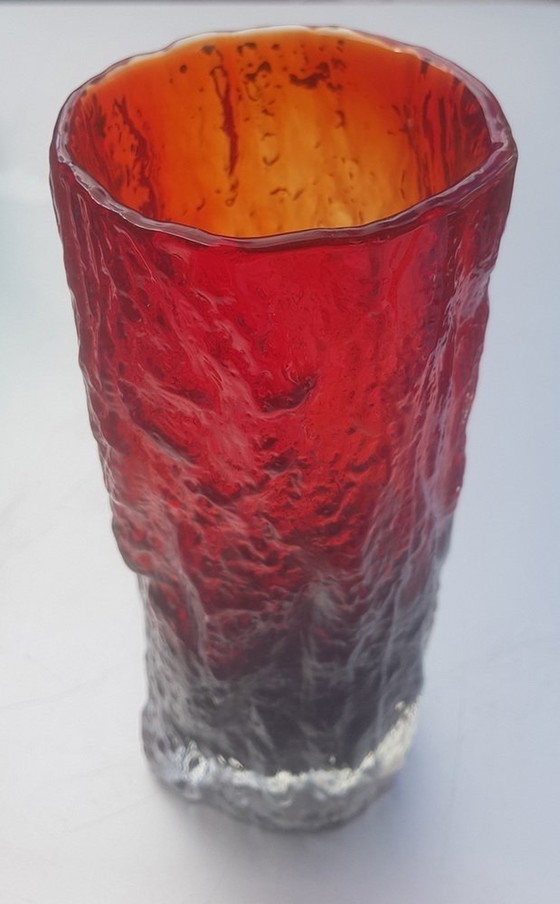 Image 1 of Ice Glass Vase With Red And Black Bark Look