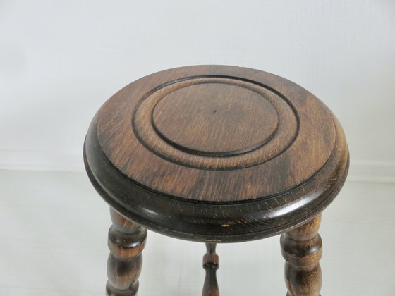 Image 1 of Antique Solid Wood Tripod Stool, Farm Stool 50's 60's