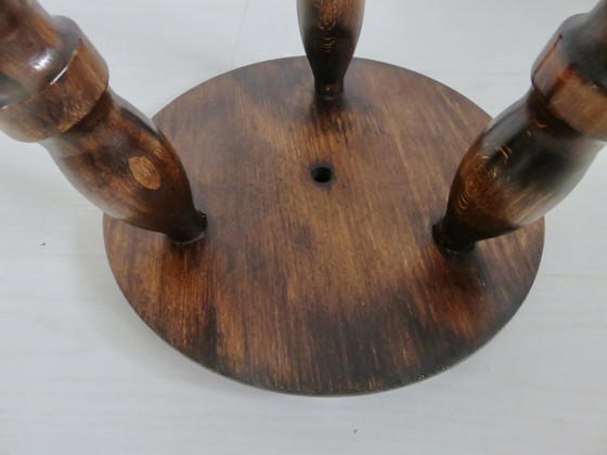 Image 1 of Antique Solid Wood Tripod Stool, Farm Stool 50's 60's