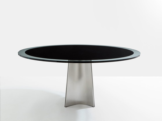 Image 1 of Luigi Saccardo for Arrmet Brushed Steel Black Glass Dining Table 1970s
