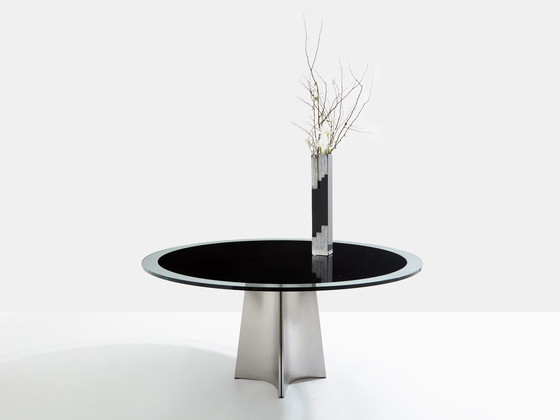 Image 1 of Luigi Saccardo for Arrmet Brushed Steel Black Glass Dining Table 1970s