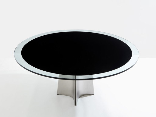 Luigi Saccardo for Arrmet Brushed Steel Black Glass Dining Table 1970s