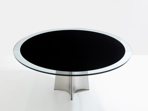 Image 1 of Luigi Saccardo for Arrmet Brushed Steel Black Glass Dining Table 1970s