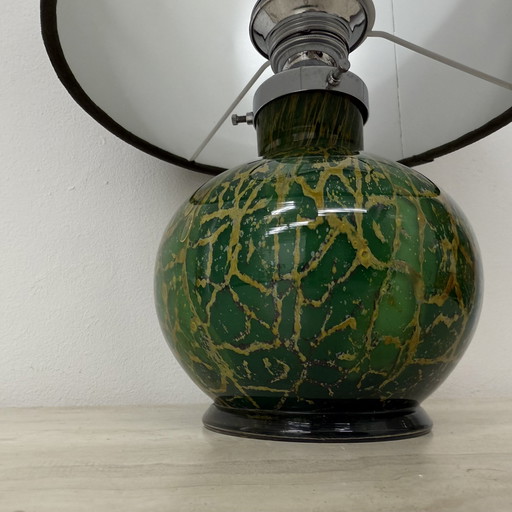 Wmf Ikora By Karl Wiedmann Green Glass Table Lamp , 1930'S