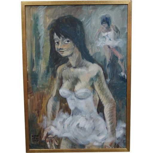 Pintura al óleo vintage escandinava de Ebbe Hoglund, Suecia, 1960