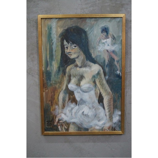 Pintura al óleo vintage escandinava de Ebbe Hoglund, Suecia, 1960
