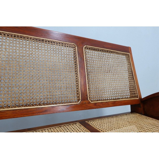 Image 1 of Mid century teak wood and Vienna straw living room set, 1950s