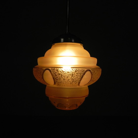 Image 1 of Art Deco Pendant Lamp With Pink Glass Shade, 1930s