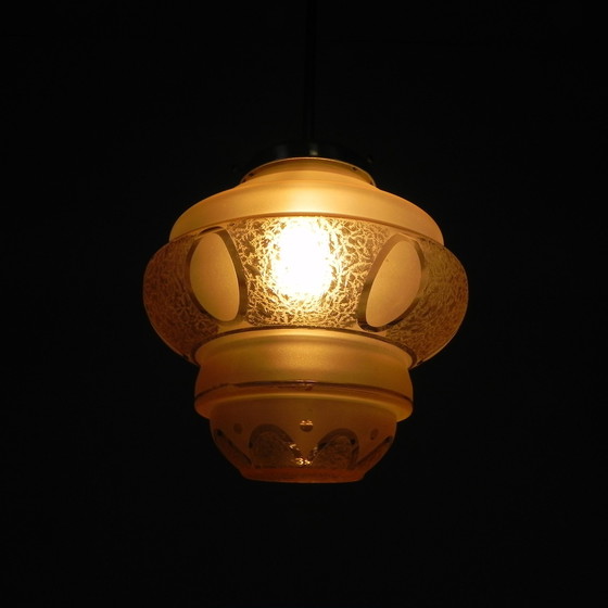 Image 1 of Art Deco Pendant Lamp With Pink Glass Shade, 1930s