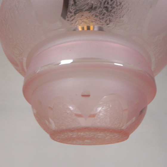 Image 1 of Art Deco Pendant Lamp With Pink Glass Shade, 1930s