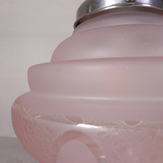 Image 1 of Art Deco Pendant Lamp With Pink Glass Shade, 1930s