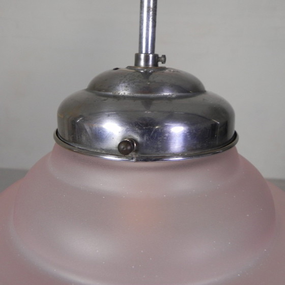 Image 1 of Art Deco Pendant Lamp With Pink Glass Shade, 1930s