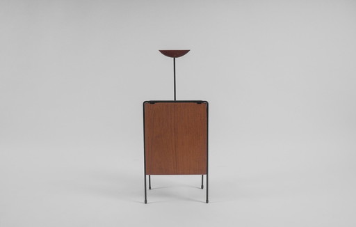 Portariviste vintage in compensato di teak e metallo