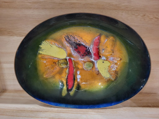 Italian Laurana Rame D'Art Design Bowl Enamel On Copper