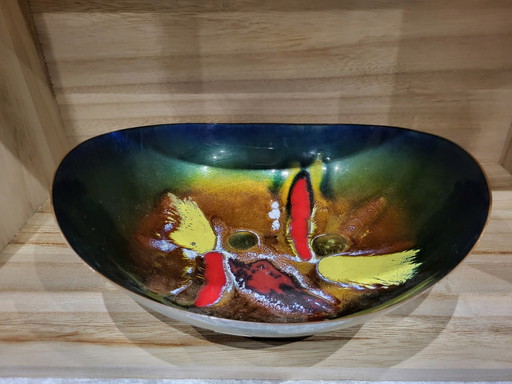 Italian Laurana Rame D'Art Design Bowl Enamel On Copper