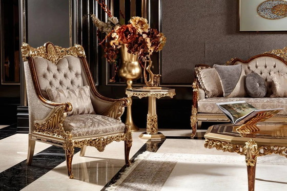 Image 1 of Gurgaon Luxury Royal Sofa Set Furniture ( 2 X 3 Seater Sofa + 2 X 2 Sofa Chairs + Center Table + 2 X End Table)