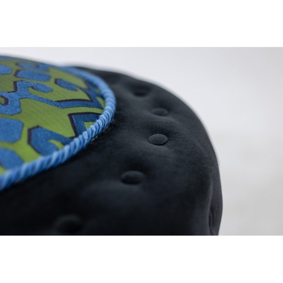 Image 1 of Vintage pouf in gilded wood and velvet fabric, France 1880