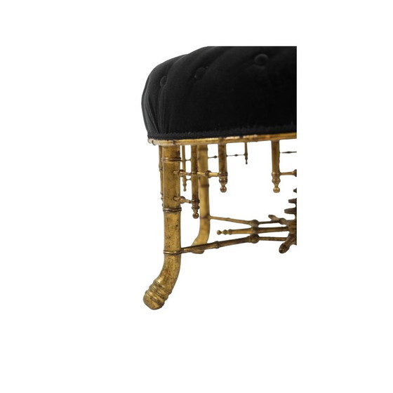 Image 1 of Vintage pouf in gilded wood and velvet fabric, France 1880