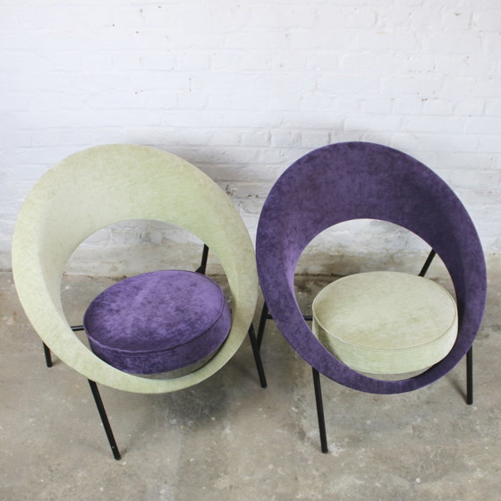 Image 1 of Pair Of Armchairs Model "44" Or "Saturne" By Geneviève Dangles And Christian Defrance For Burov