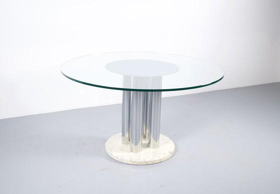 Image 1 of Italian Dining Table Marble Chromed Steel And Glass 70's