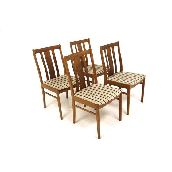 Image 1 of Set of 4 vintage walnut and fabric chairs, Sweden 1950