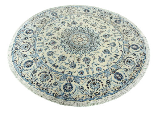 Hand-knotted Oriental Carpet Nain 9La With Silk Round- 200 X 200 Cm