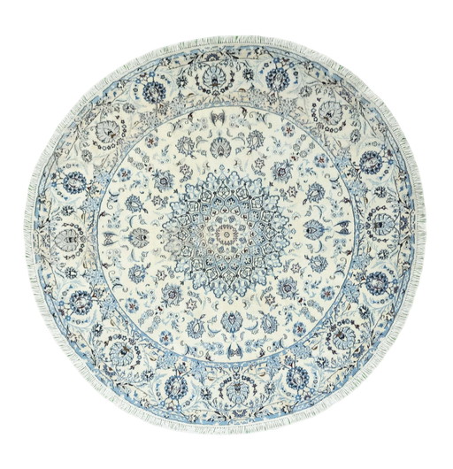 Hand-knotted Oriental Carpet Nain 9La With Silk Round- 200 X 200 Cm