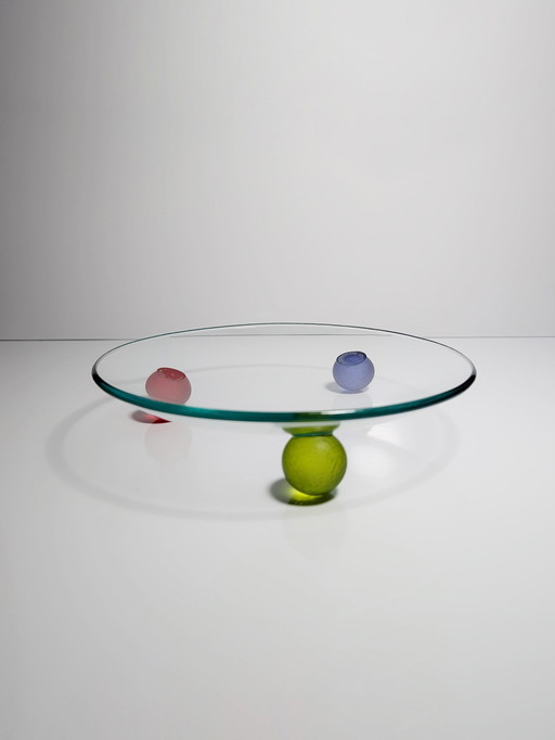 Vintage Postmodern Bowl Montana Dessert Glass Red Blue Yellow Basic Shapes Craquelee Crackel Memphis Milano Style 80s 90s Ettore
