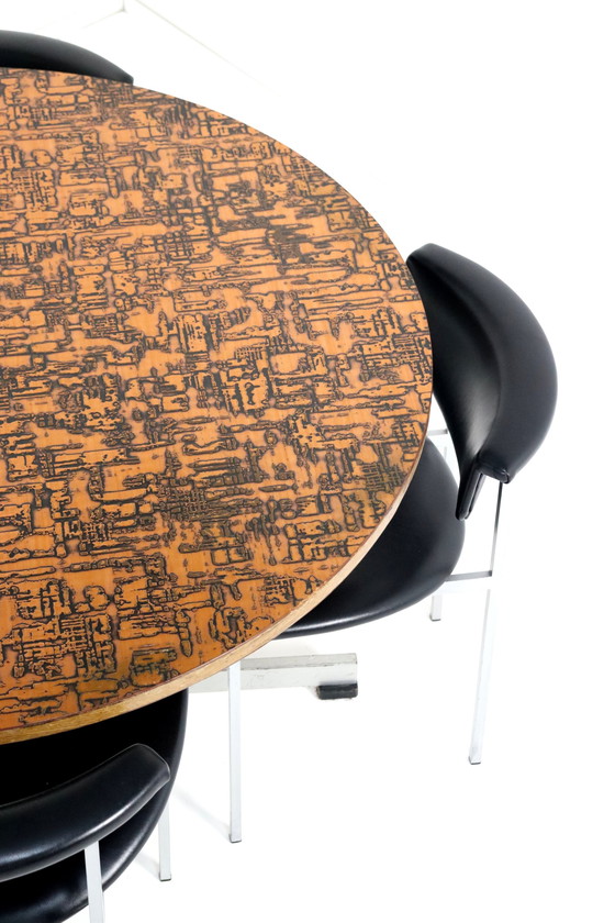 Image 1 of Round Dining Table With Copper Top 'Driebergen' Vintage