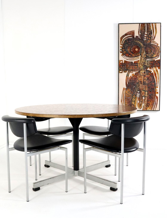 Image 1 of Round Dining Table With Copper Top 'Driebergen' Vintage
