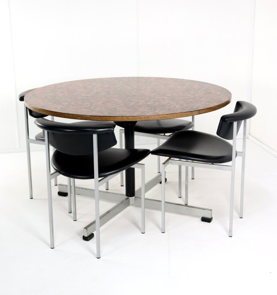 Image 1 of Round Dining Table With Copper Top 'Driebergen' Vintage
