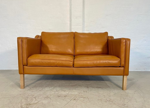 Vintage Retro Danish Tan Leather 2 Person Leather Sofa